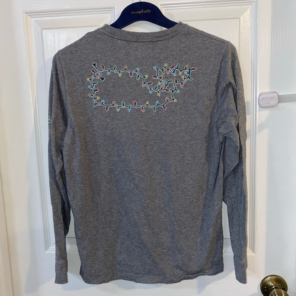 Boys Vineyard Vines Long Sleeve Tee L Gray Multicolor Christmas Lights - Picture 4 of 5